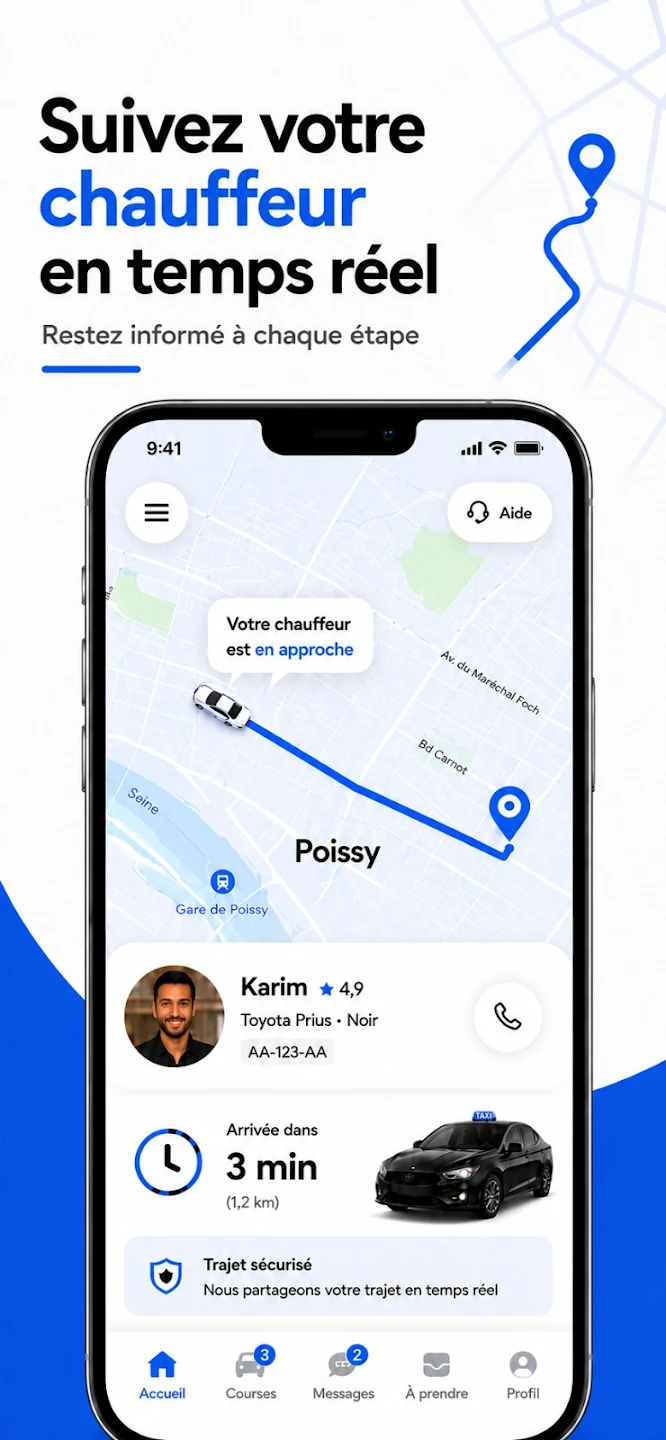 Suivi du chauffeur en temps réel dans l’application Les Taxis de Poissy